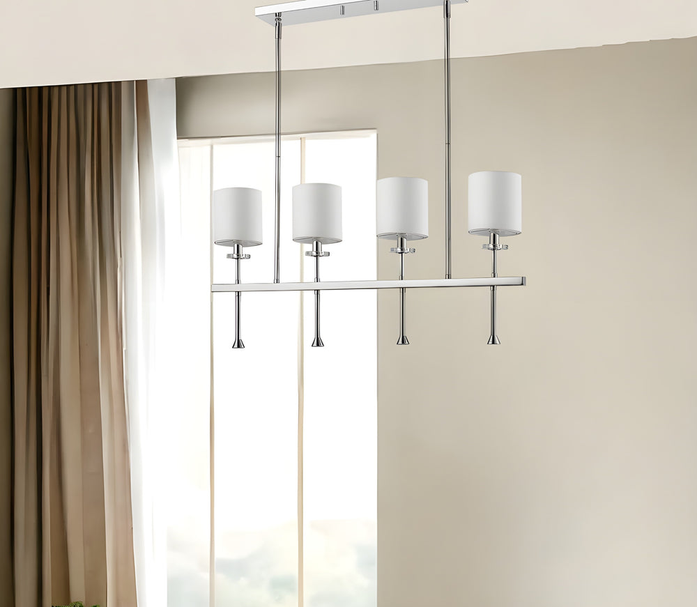Homeroots Kara 4-light Polished Nickel Island Pendant With Fabric Shades And Crystal Bobeches   398160