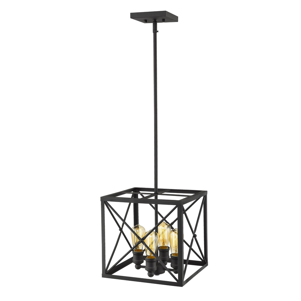Homeroots Brooklyn 4-light Matte Black Pendant With Metal Framework Shade   398168