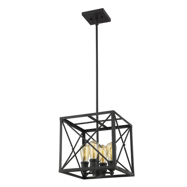 HomeRoots Brooklyn 4-Light Matte Black Pendant - Industrial Geometric Fixture for Modern Home Décor & Style 398168