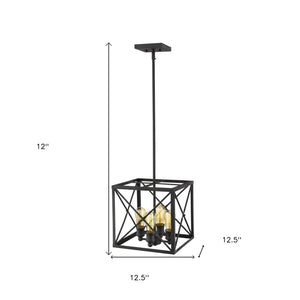 HomeRoots Brooklyn 4-Light Matte Black Pendant - Industrial Geometric Fixture for Modern Home Décor & Style 398168