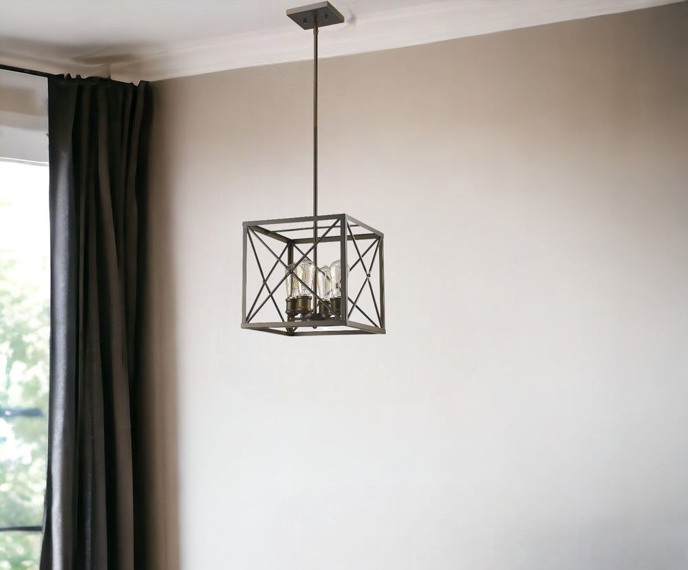 Homeroots Brooklyn 4-light Oil-rubbed Bronze Pendant With Metal Framework Shade   398169