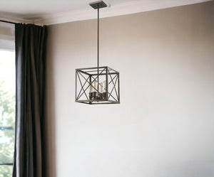 Homeroots Brooklyn 4-light Oil-rubbed Bronze Pendant With Metal Framework Shade   398169