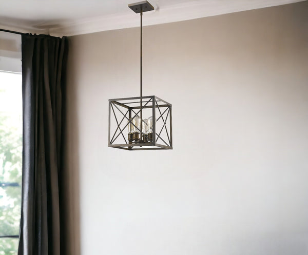 Homeroots Brooklyn 4-light Oil-rubbed Bronze Pendant With Metal Framework Shade   398169