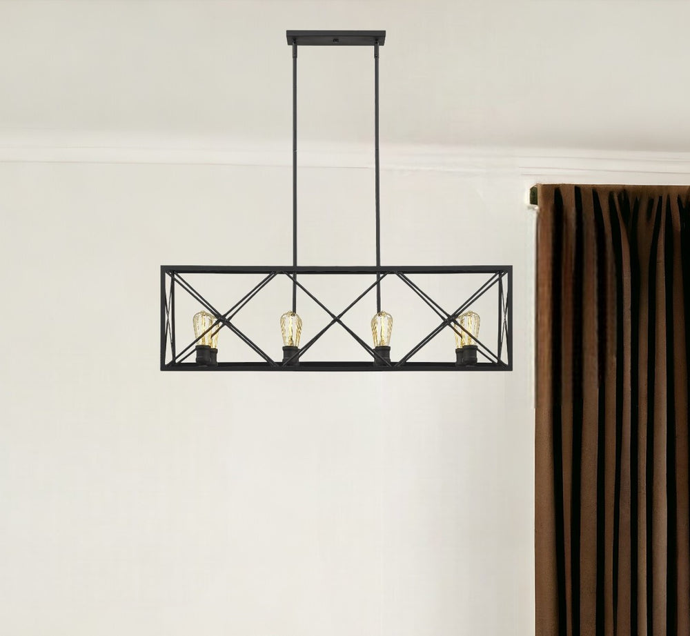 Homeroots Brooklyn 8-light Matte Black Island Pendant With Metal Framework Shade   398171