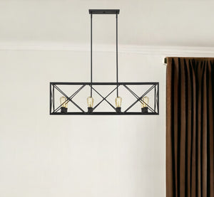 Homeroots Brooklyn 8-light Matte Black Island Pendant With Metal Framework Shade   398171