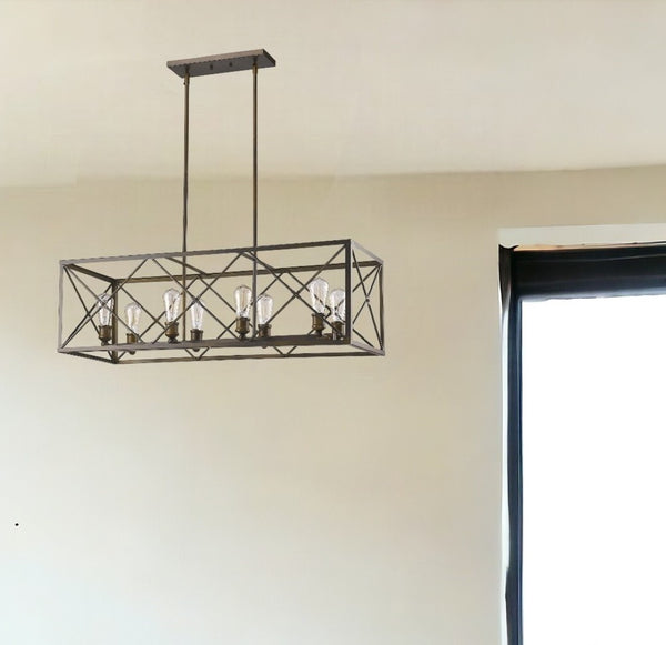 HomeRoots Brooklyn 8-Light Pendant Lamp - Modern Industrial Design in Oil-Rubbed Bronze for Kitchen or Dining 398172