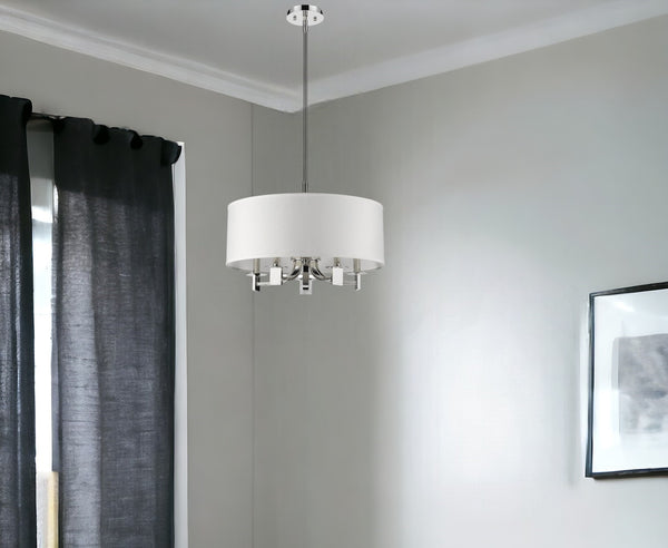 Homeroots Andrea 5-light Polished Nickel Drum Pendant With Ivory Hardback Shade   398178