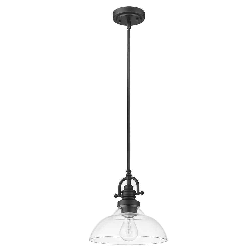 Homeroots Matte Black Hanging Light With Glass Dome Shade   398181