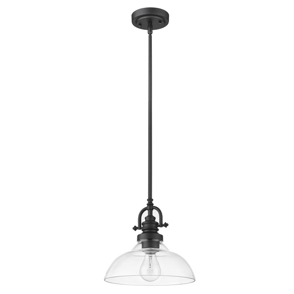 Homeroots Matte Black Hanging Light With Glass Dome Shade   398181