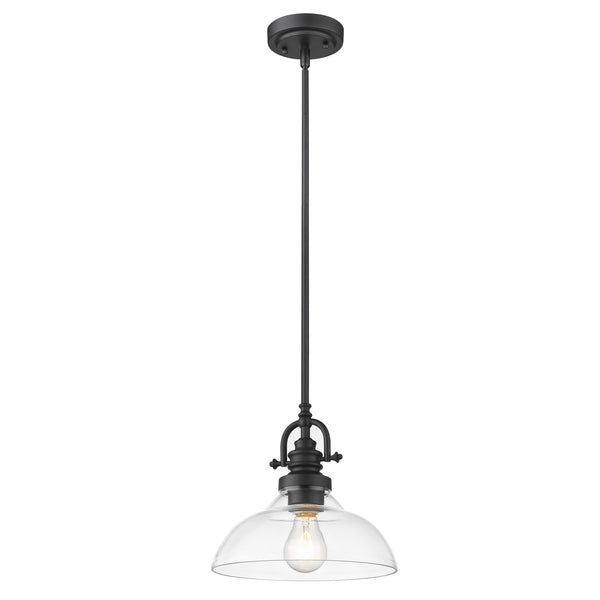 Homeroots Matte Black Hanging Light With Glass Dome Shade   398181