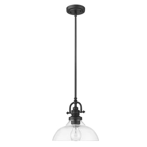 Homeroots Matte Black Hanging Light With Glass Dome Shade   398181