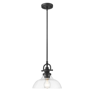 Homeroots Matte Black Hanging Light With Glass Dome Shade   398181