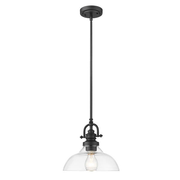 Homeroots Matte Black Hanging Light With Glass Dome Shade   398181