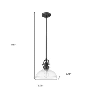 Homeroots Matte Black Hanging Light With Glass Dome Shade   398181