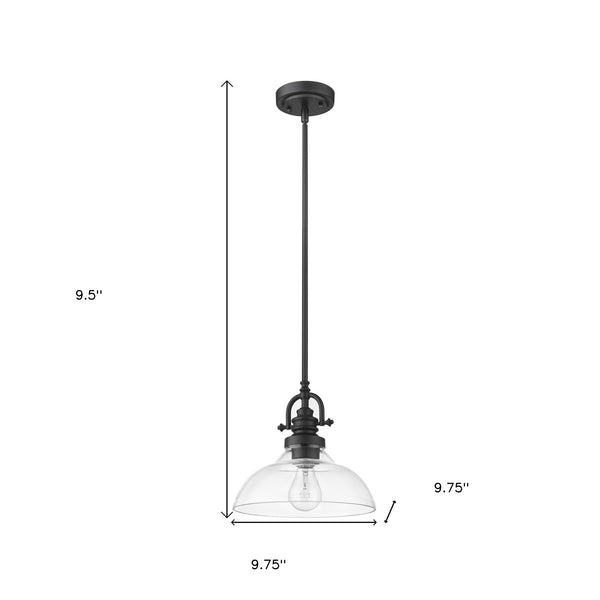Homeroots Matte Black Hanging Light With Glass Dome Shade   398181