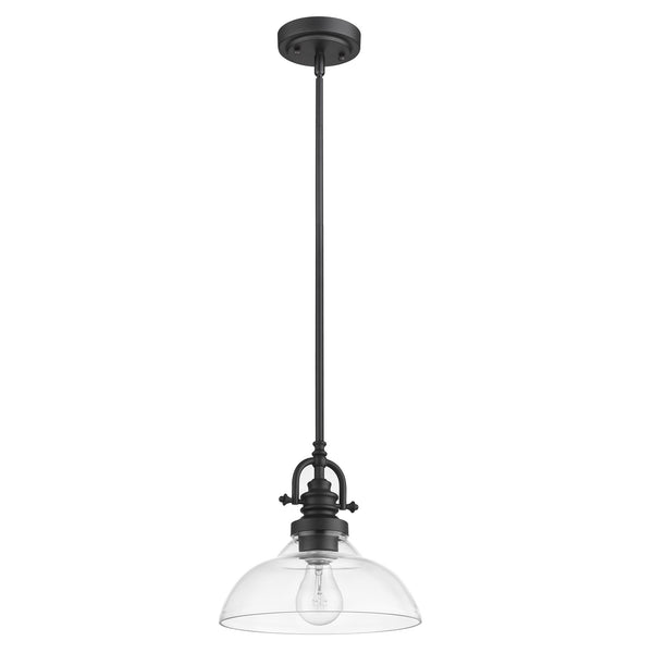 Homeroots Matte Black Hanging Light With Glass Dome Shade   398181