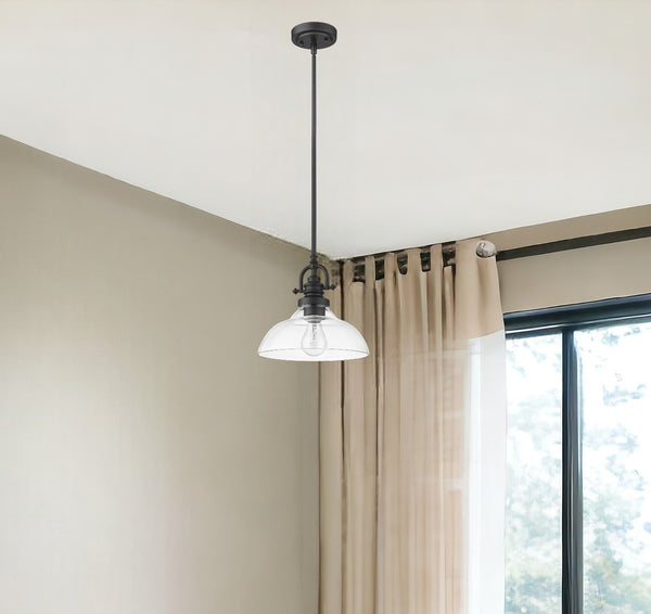 Homeroots Matte Black Hanging Light With Glass Dome Shade   398181