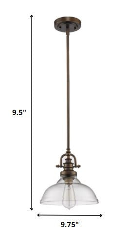 Homeroots Antique Bronze Hanging Light With Glass Dome Shade   398182