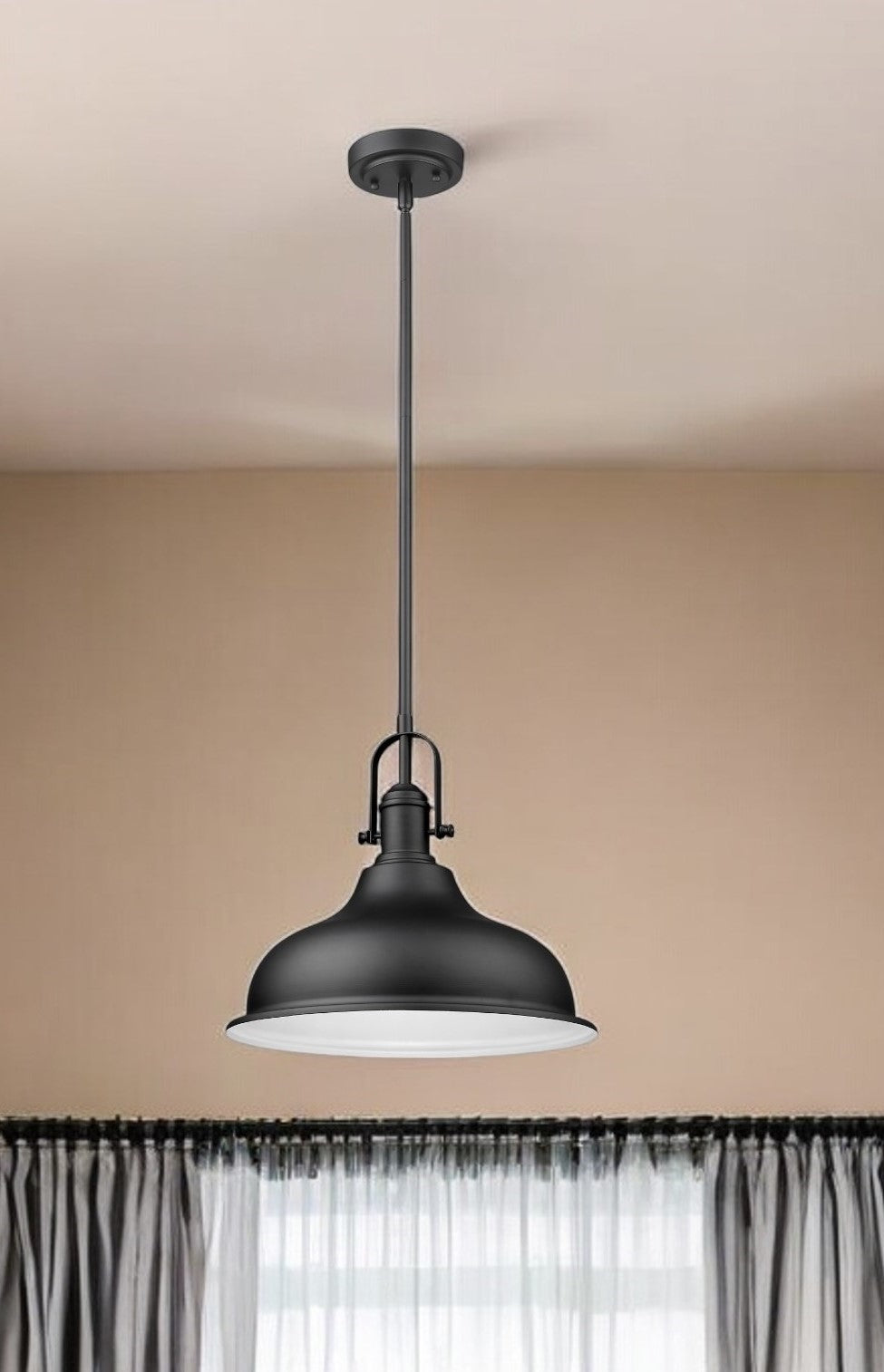 Homeroots Matte Black Hanging Light With Dome Shade   398183