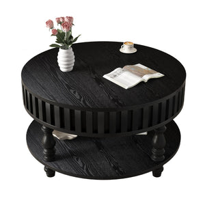 English Elm Farmhouse Fluted Square Coffee Table with Flip Top Hidden Compartment and Open Shelf Black W1445P370482