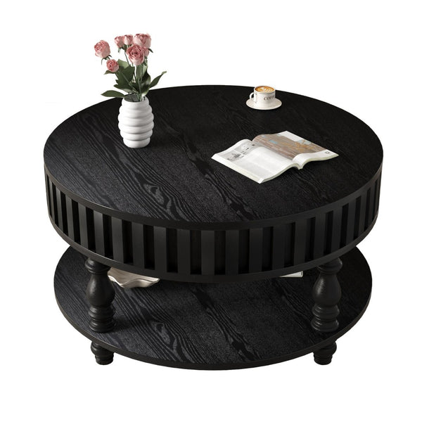 English Elm Farmhouse Fluted Square Coffee Table with Flip Top Hidden Compartment and Open Shelf Black W1445P370482