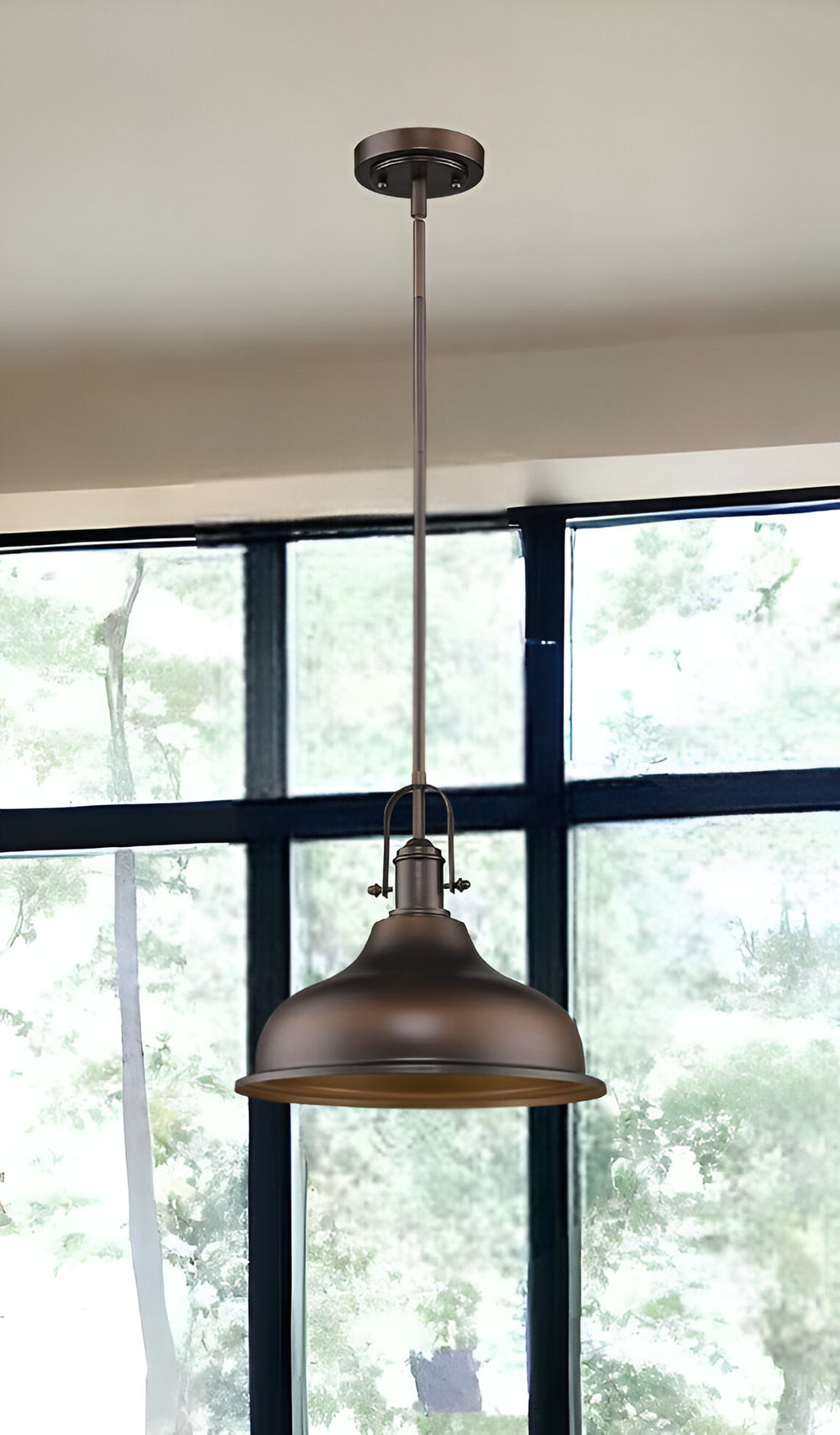 Homeroots Antique Bronze Hanging Light With Dome Shade   398184