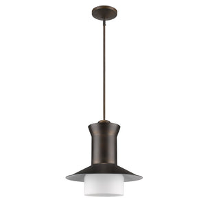 Homeroots Greta 1-light Oil-rubbed Bronze Pendant With Gloss White Interior And Etched Glass Shade   398188
