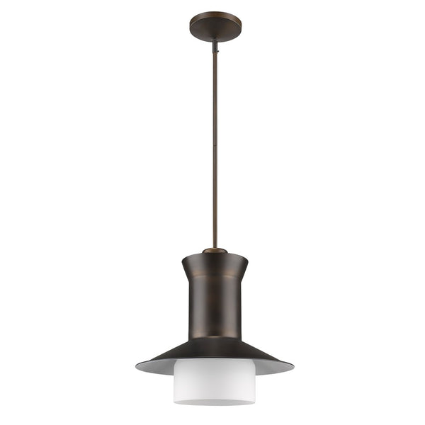 Homeroots Greta 1-light Oil-rubbed Bronze Pendant With Gloss White Interior And Etched Glass Shade   398188