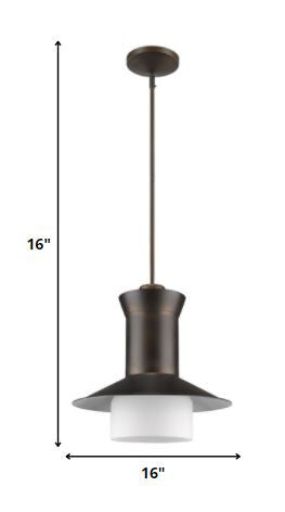Homeroots Greta 1-light Oil-rubbed Bronze Pendant With Gloss White Interior And Etched Glass Shade   398188