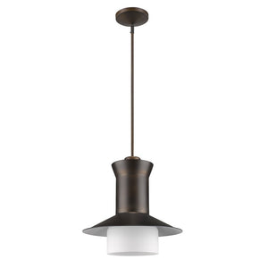 Homeroots Greta 1-light Oil-rubbed Bronze Pendant With Gloss White Interior And Etched Glass Shade   398188