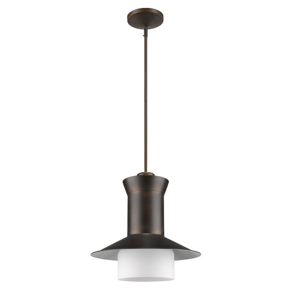 Homeroots Greta 1-light Oil-rubbed Bronze Pendant With Gloss White Interior And Etched Glass Shade   398188