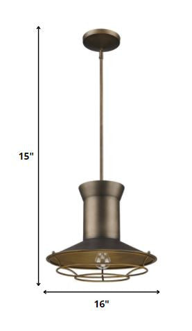 Homeroots Newport 1-light Tin Coated Pendant With Raw Brass Interior Shade And Louver   398189