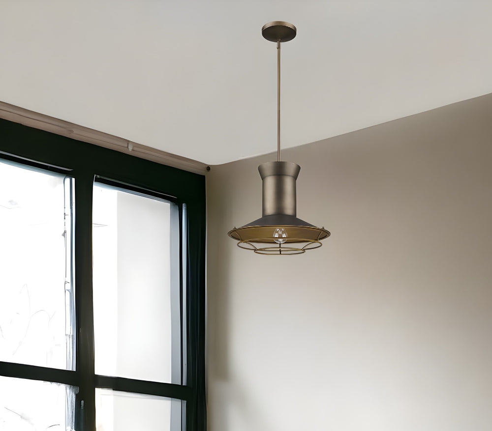 Homeroots Newport 1-light Tin Coated Pendant With Raw Brass Interior Shade And Louver   398189