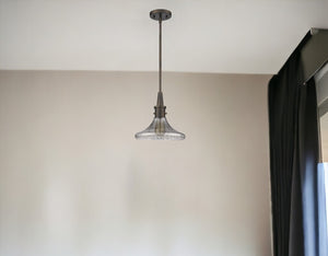 Homeroots Antique Bronze Hanging Light With Pebbled Glass Shade   398193