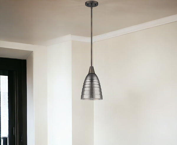 Homeroots Bronze Hanging Light With Ribbed Pebbled Glass Shade   398194