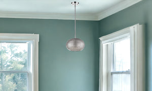 Homeroots Brielle 1-light Polished Nickel Pendant With Textured Glass Shade   398195