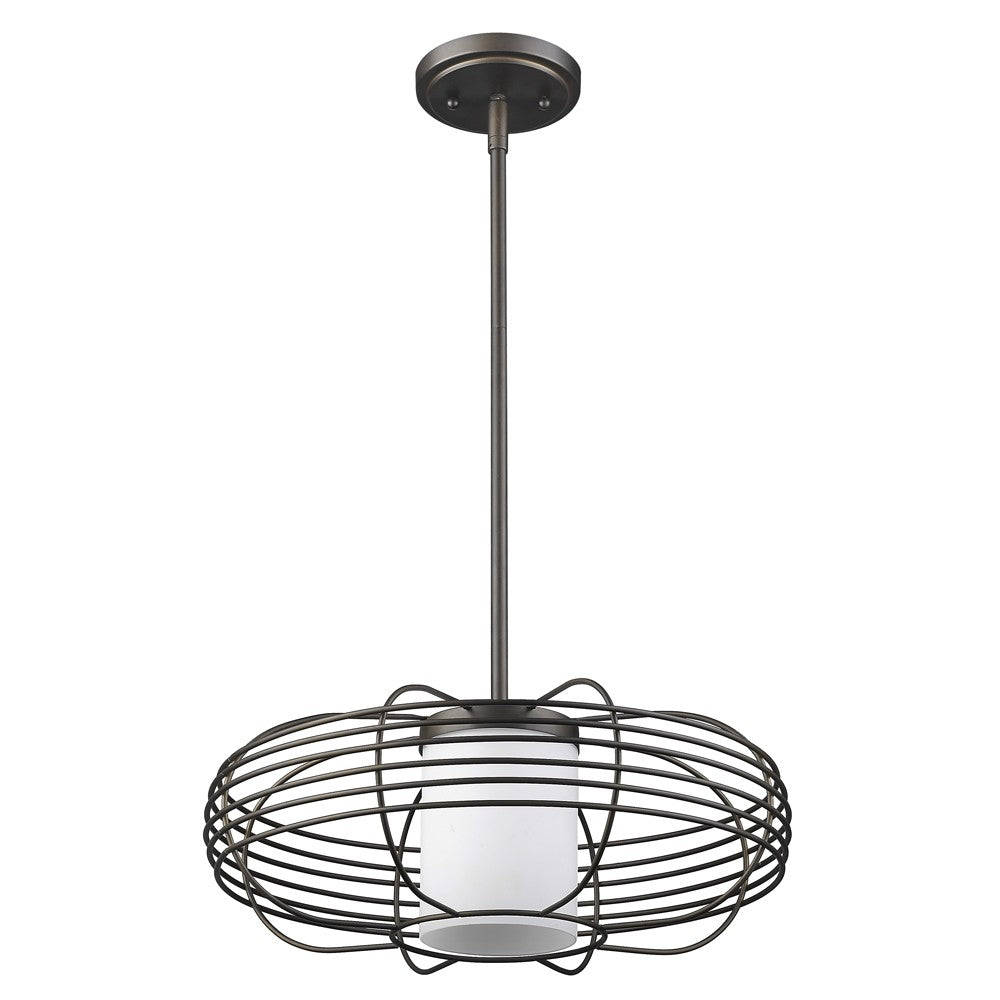 Homeroots Loft 1-light Oil-rubbed Bronze Wire Globe Pendant With Etched Glass Interior Shade   398203