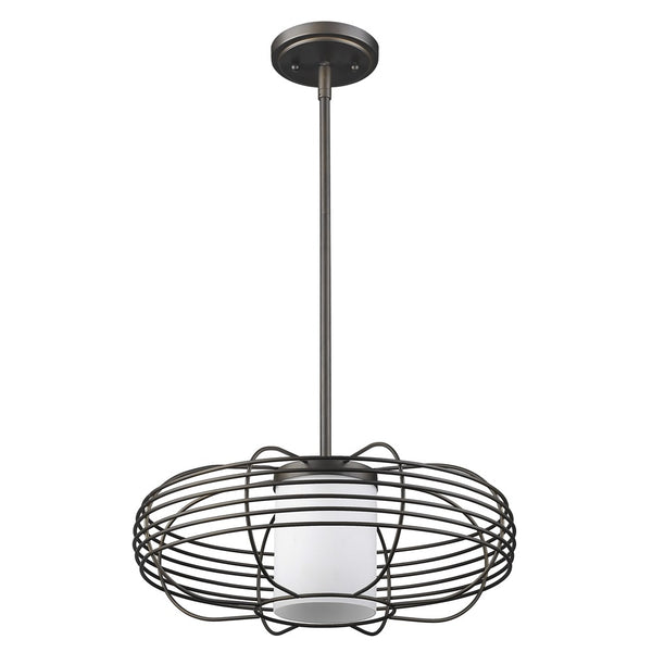 Homeroots Loft 1-light Oil-rubbed Bronze Wire Globe Pendant With Etched Glass Interior Shade   398203