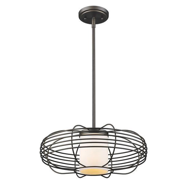 Homeroots Loft 1-light Oil-rubbed Bronze Wire Globe Pendant With Etched Glass Interior Shade   398203