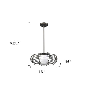 Homeroots Loft 1-light Oil-rubbed Bronze Wire Globe Pendant With Etched Glass Interior Shade   398203