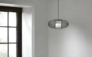 Homeroots Loft 1-light Oil-rubbed Bronze Wire Globe Pendant With Etched Glass Interior Shade   398203