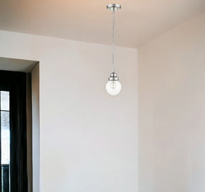 Homeroots Silver Metal Hanging With Round Clear Glass Shade   398204