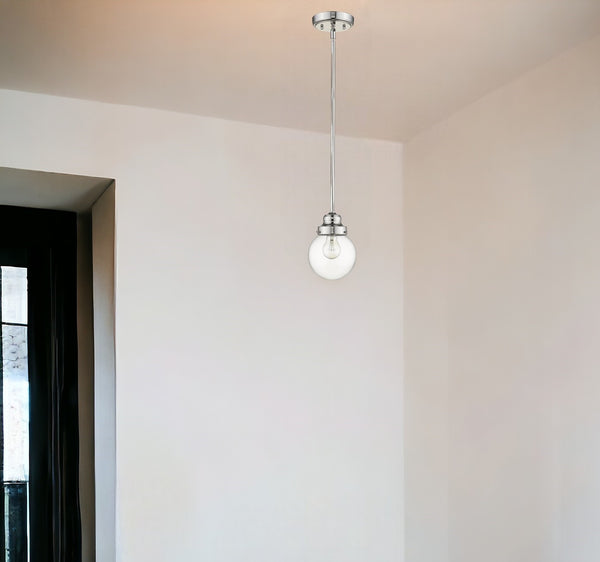 Homeroots Silver Metal Hanging With Round Clear Glass Shade   398204