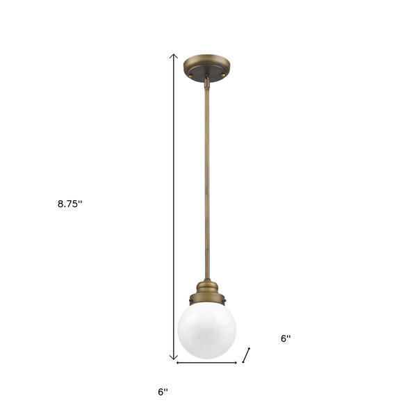 Homeroots Brushed Gold Metal Hanging With Round Glass Shade   398205