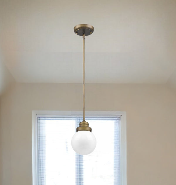 Homeroots Brushed Gold Metal Hanging With Round Glass Shade   398205