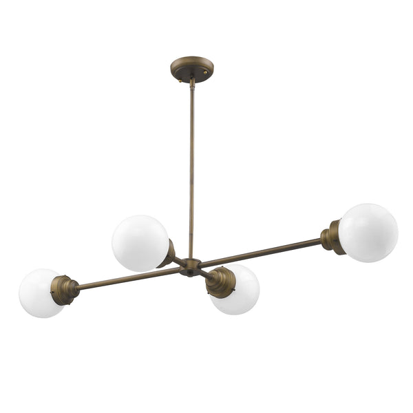 Homeroots Portsmith 4-light Raw Brass Island Pendant With White Globe Shades   398209