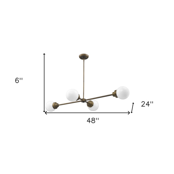 Homeroots Portsmith 4-light Raw Brass Island Pendant With White Globe Shades   398209