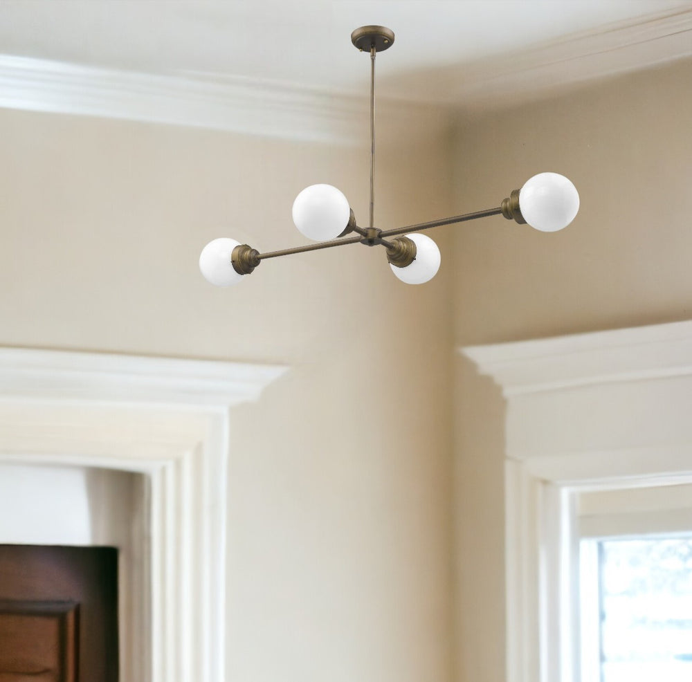 Homeroots Portsmith 4-light Raw Brass Island Pendant With White Globe Shades   398209