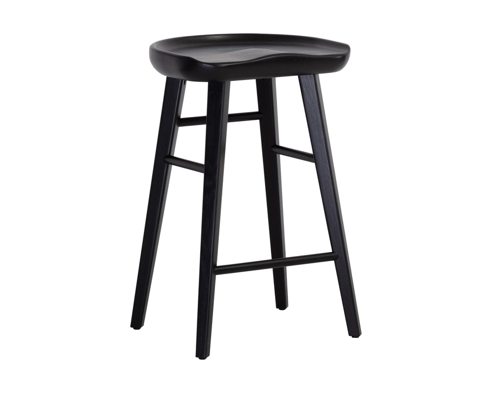 Sunpan Dominic Counter Stool - Solid Oak Craftsmanship with Sculpted Seat for Elegant Modern Spaces Black