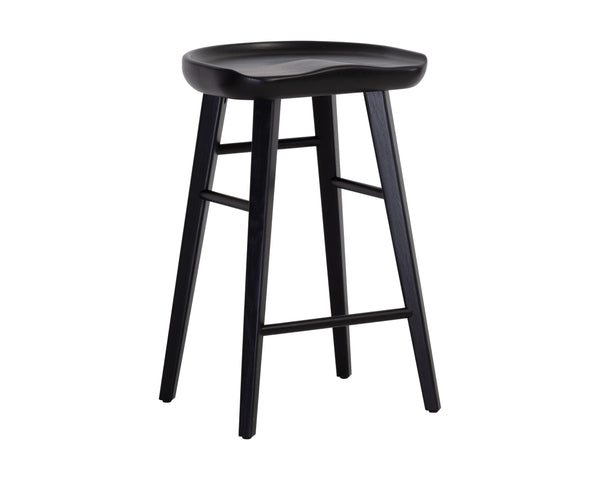 Sunpan Dominic Counter Stool - Solid Oak Craftsmanship with Sculpted Seat for Elegant Modern Spaces Black